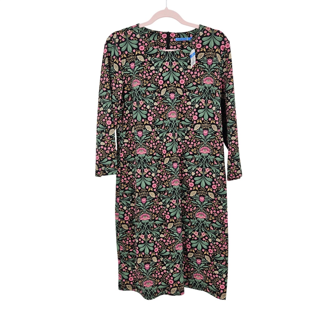 J.McLaughlin Sophia Floral Shift Dress Black Pink Green Long Sleeve NWT Size L
